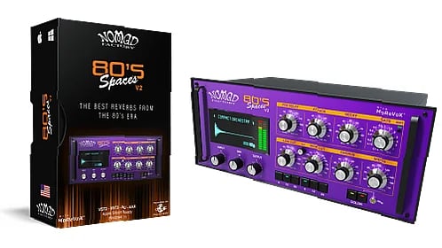 Audio engineer adjusts 80s Spaces v2 plugin, emulating vintage reverb tones on a digital audio workstation
