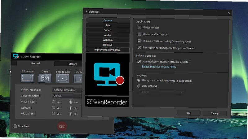 CyberLink Screen Recorder interface showing multistreaming setup with platform icons and recording controls