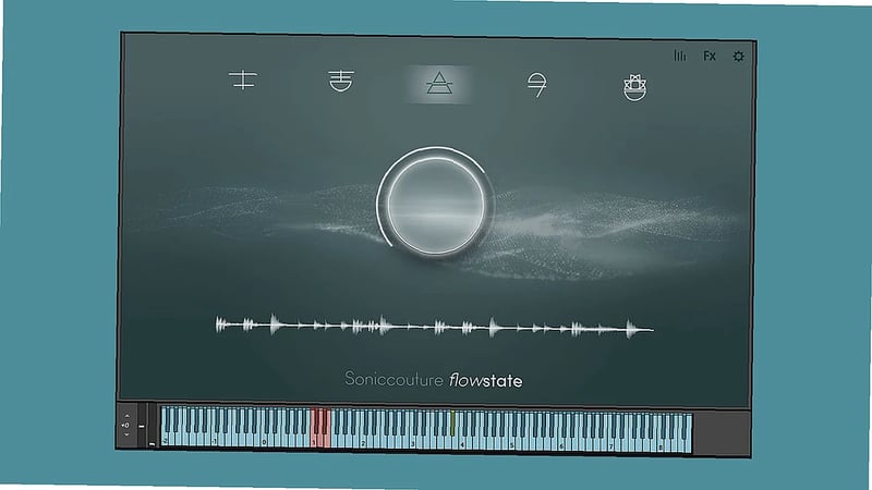Interface of Flowstate audio morphing tool showing harmonic states and transition sliders, dark theme UI