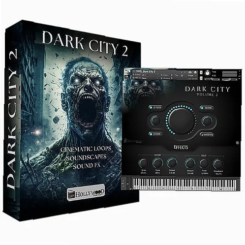 Cinematic audio interface displaying waveform editor with dark moody color scheme and precision tools