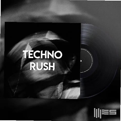 Producer selects analog techno loops from Techno Rush sample pack, WAV files displayed on DAW interface