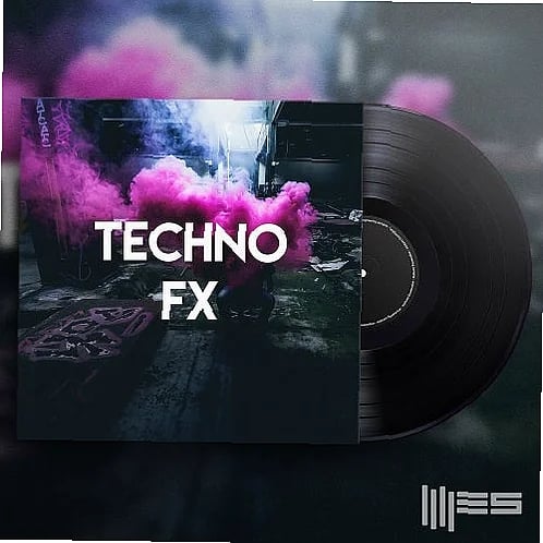 Digital audio workstation displays Techno FX WAV sample pack with transition loops and impact sounds, studio setup
