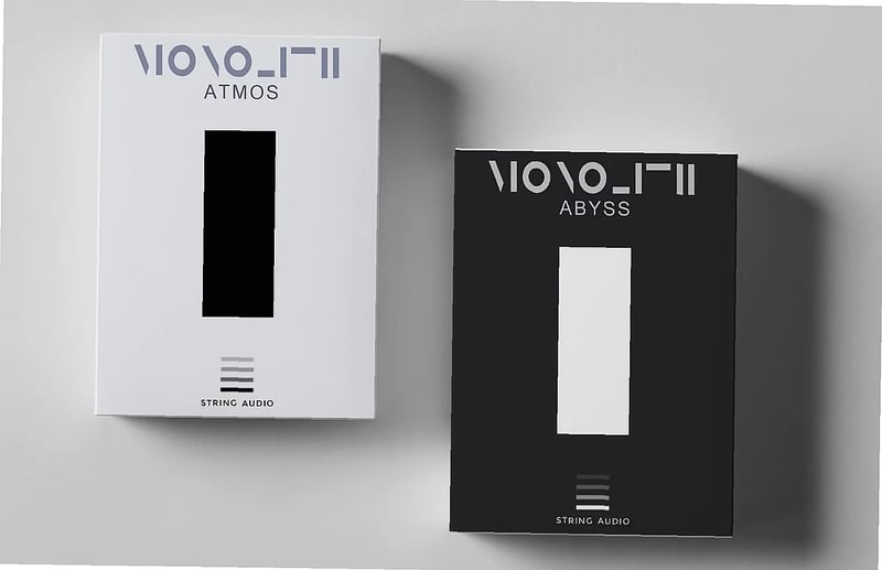 Cinematic sound library interface with MONOLITH Atmos and Abyss options, Kontakt plugin environment